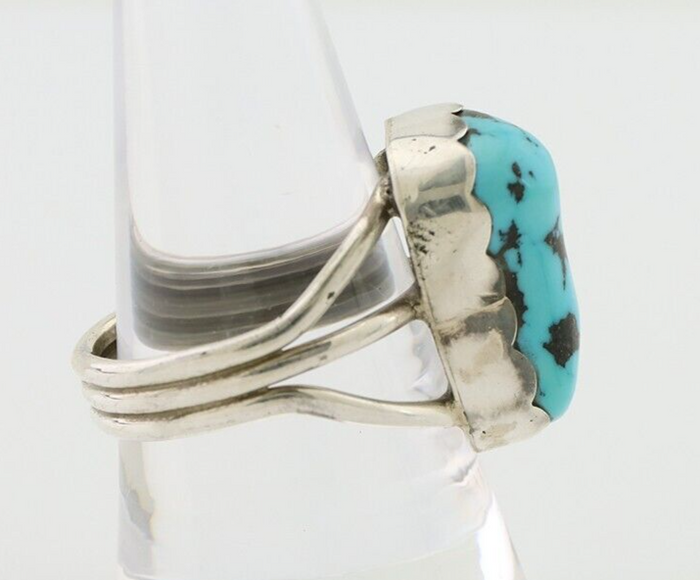 Navajo Ring 925 Silver Natural Blue Turquoise Signed Tony Guerro C.80's
