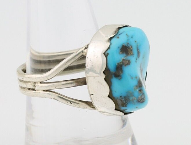 Navajo Ring 925 Silver Natural Blue Turquoise Signed Tony Guerro C.80's