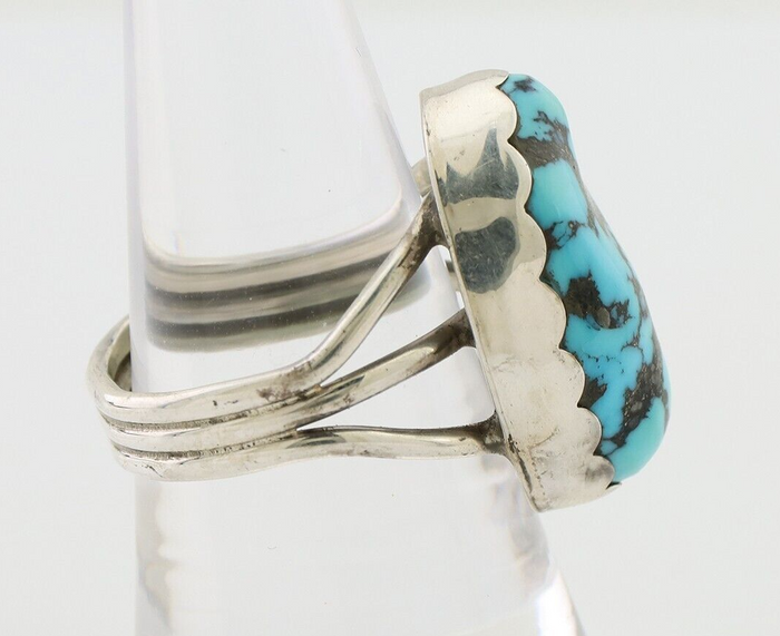 Navajo Ring 925 Silver Natural Blue Turquoise Signed Tony Guerro C.80's