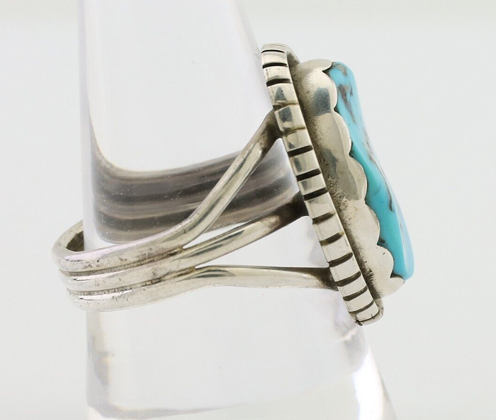 Navajo Ring 925 Silver Natural Blue Turquoise Signed Tony Guerro C.80's