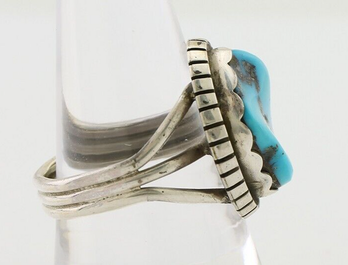 Navajo Ring 925 Silver Natural Blue Turquoise Signed Tony Guerro C.80's