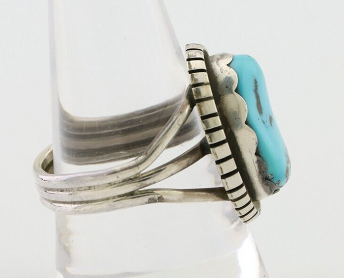 Navajo Ring 925 Silver Natural Blue Turquoise Signed Tony Guerro C.80's