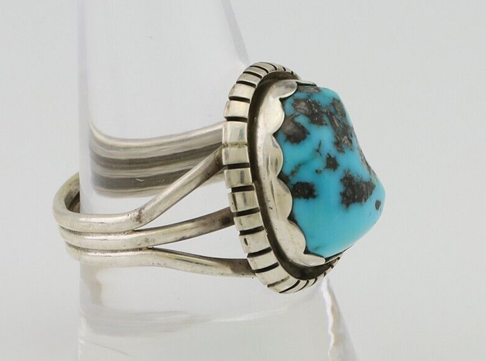 Navajo Ring 925 Silver Natural Blue Turquoise Signed Tony Guerro C.80's