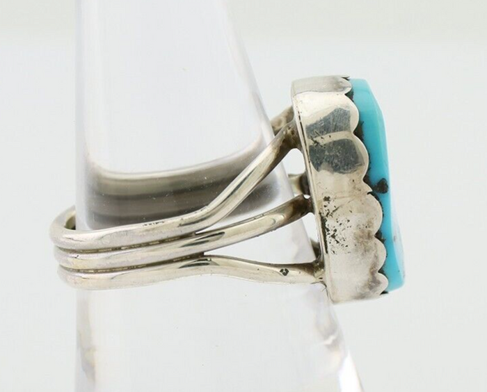 Navajo Ring 925 Silver Natural Blue Turquoise Signed Tony Guerro C.80's