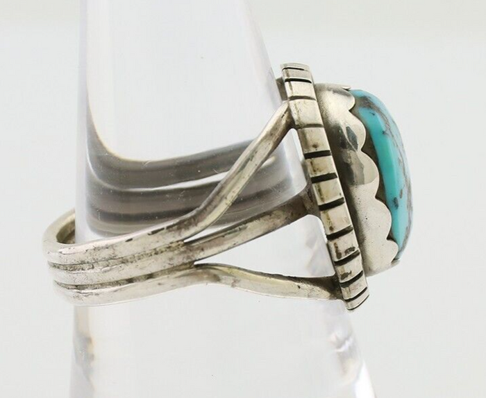 Navajo Ring 925 Silver Natural Blue Turquoise Signed Tony Guerro C.80's