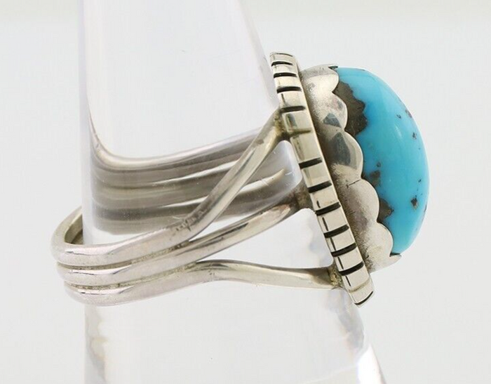 Navajo Ring 925 Silver Natural Blue Turquoise Signed Tony Guerro C.80's