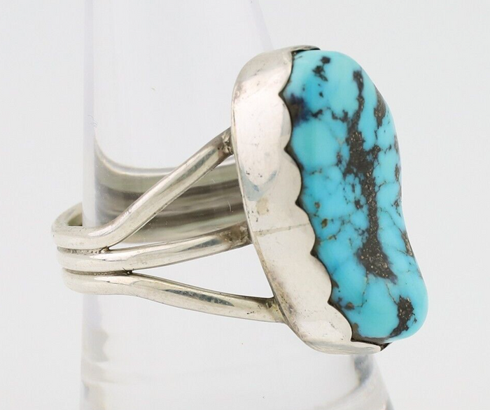 Navajo Ring 925 Silver Natural Blue Turquoise Signed Tony Guerro C.80's