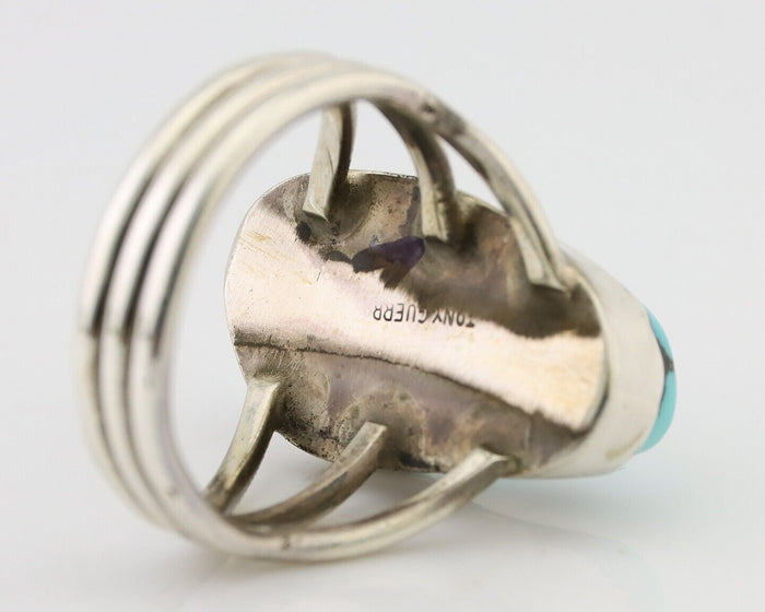 Navajo Ring 925 Silver Natural Blue Turquoise Signed Tony Guerro C.80's