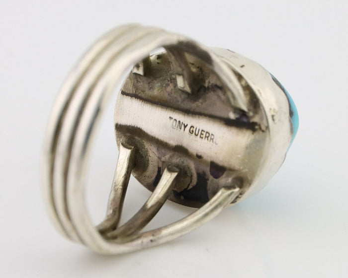 Navajo Ring 925 Silver Natural Blue Turquoise Signed Tony Guerro C.80's