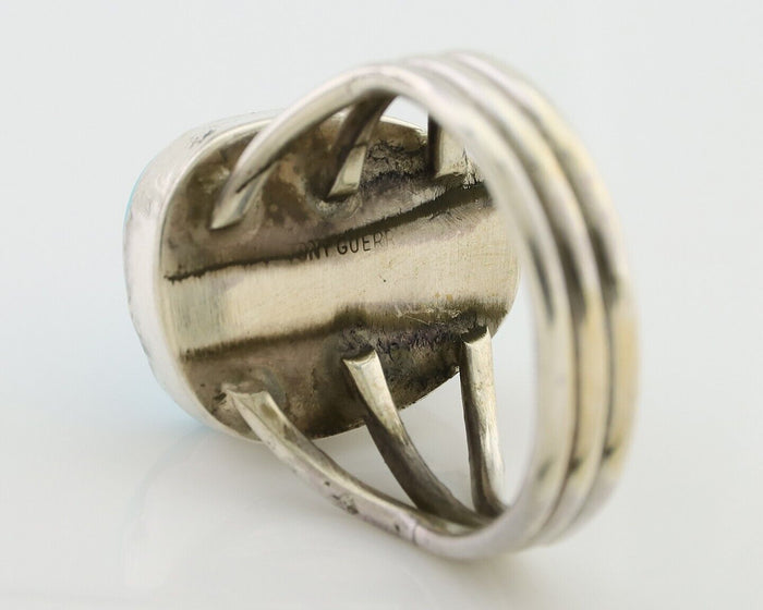 Navajo Ring 925 Silver Natural Blue Turquoise Signed Tony Guerro C.80's