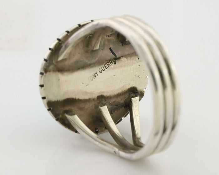Navajo Ring 925 Silver Natural Blue Turquoise Signed Tony Guerro C.80's