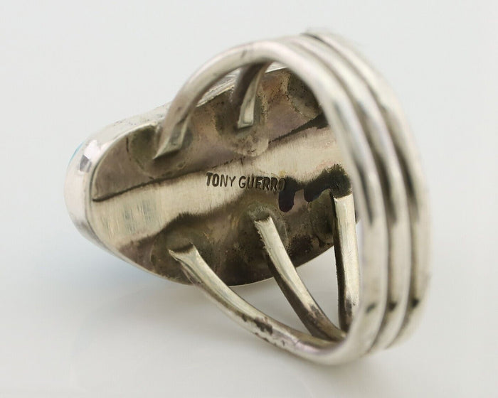 Navajo Ring 925 Silver Natural Blue Turquoise Signed Tony Guerro C.80's