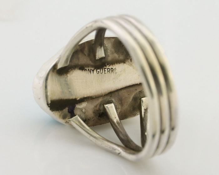 Navajo Ring 925 Silver Natural Blue Turquoise Signed Tony Guerro C.80's