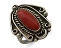Navajo Ring 925 Silver Natural Coral Handmade Native Artist Size 5.75