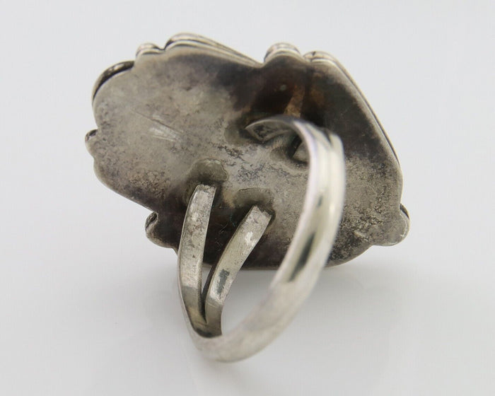 Navajo Ring 925 Silver Natural Coral Handmade Native Artist Size 5.75