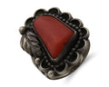 Navajo Ring 925 Silver Natural Coral Signed Jane Yikaazba Popovitch