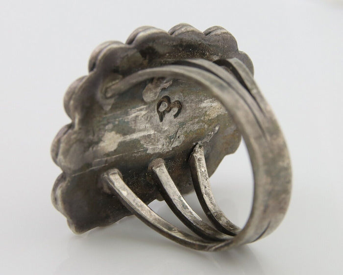 Navajo Ring 925 Silver Natural Coral Signed Jane Yikaazba Popovitch