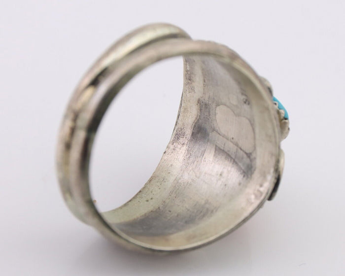 Navajo Ring 925 Silver Natural Coral Turquoise Natural American Artist C.80's