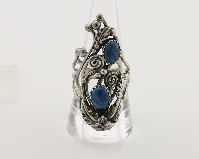 Navajo Ring 925 Silver Natural Denim Lapis Artist Signed Prairie Fire C.80's