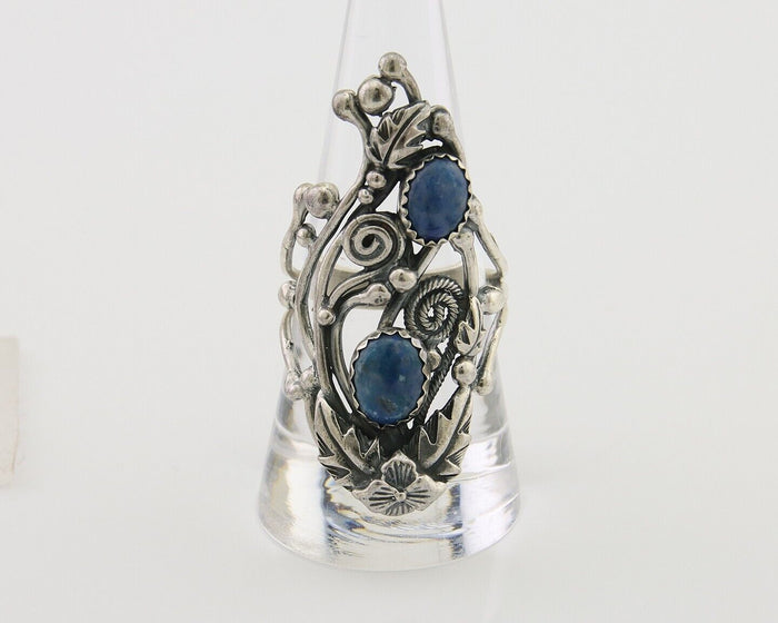 Navajo Ring 925 Silver Natural Denim Lapis Artist Signed Prairie Fire C.80's