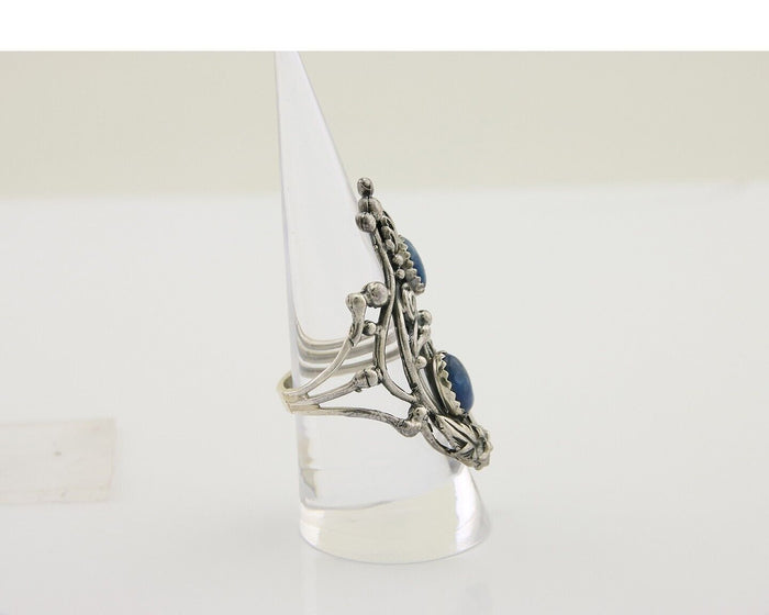Navajo Ring 925 Silver Natural Denim Lapis Artist Signed Prairie Fire C.80's