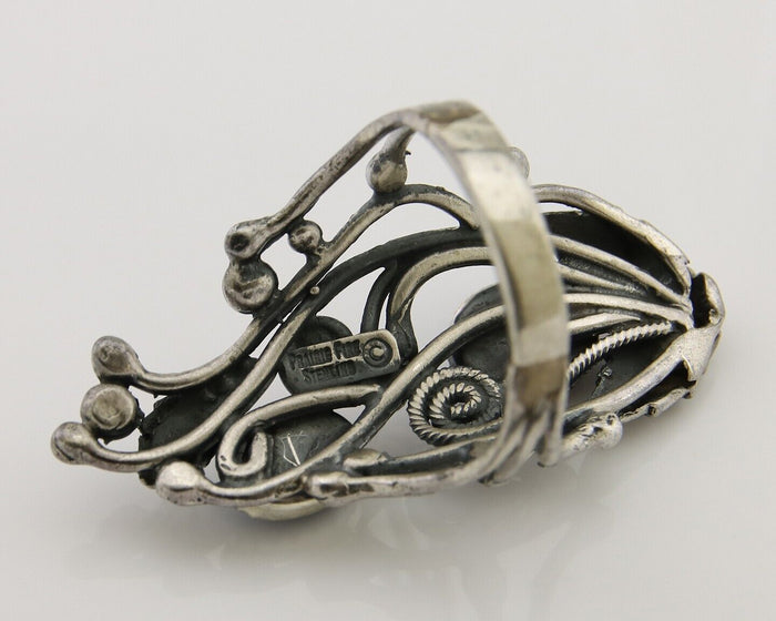 Navajo Ring 925 Silver Natural Denim Lapis Artist Signed Prairie Fire C.80's
