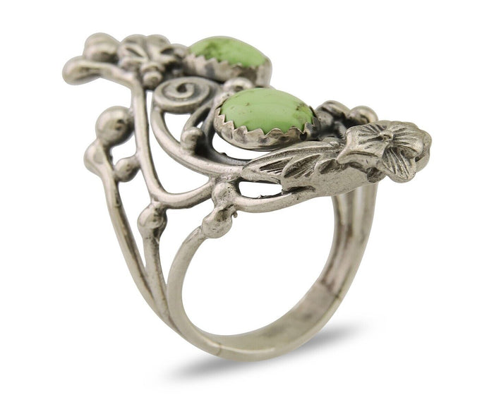 Navajo Ring 925 Silver Natural Gaspiete Artist Signed Prairie Fire C.80's