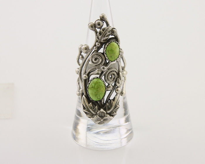 Navajo Ring 925 Silver Natural Gaspiete Artist Signed Prairie Fire C.80's