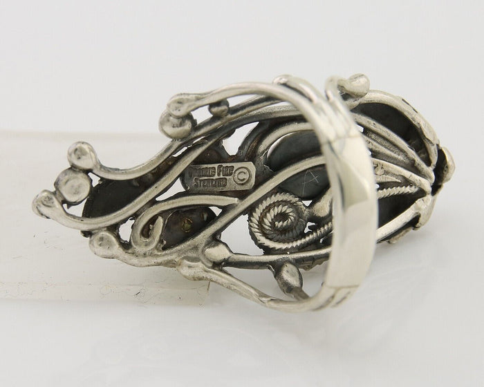 Navajo Ring 925 Silver Natural Gaspiete Artist Signed Prairie Fire C.80's