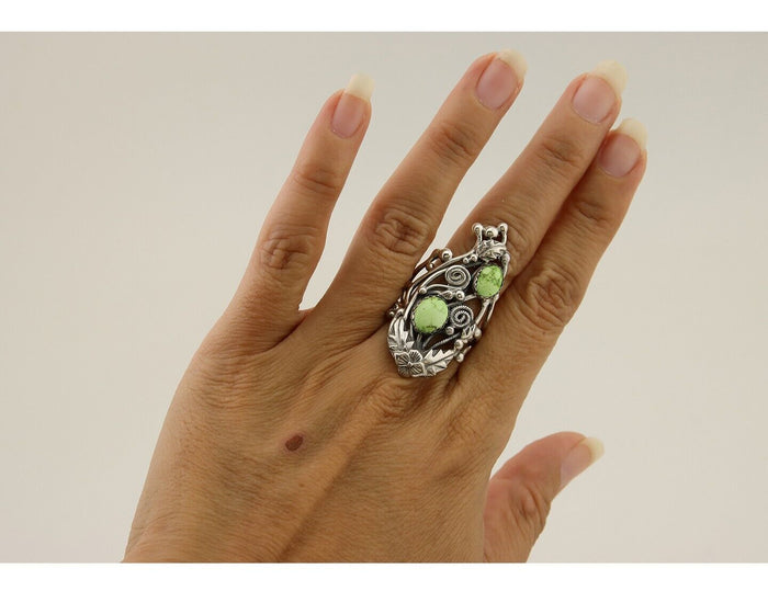 Navajo Ring 925 Silver Natural Gaspiete Artist Signed Prairie Fire C.80's
