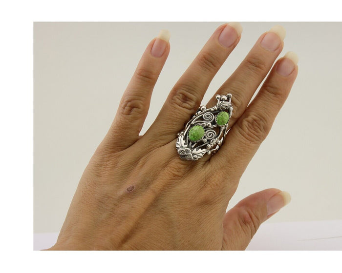 Navajo Ring 925 Silver Natural Gaspiete Artist Signed Prairie Fire C.80's