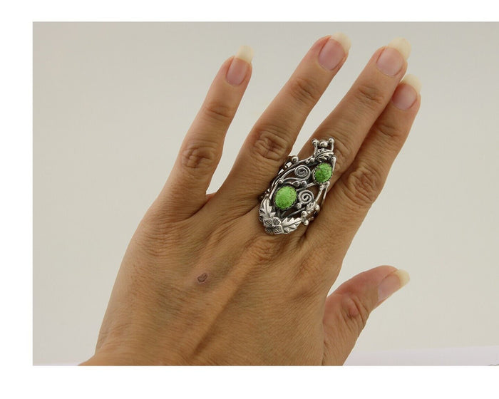 Navajo Ring 925 Silver Natural Gaspiete Artist Signed Prairie Fire C.80's
