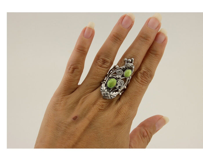 Navajo Ring 925 Silver Natural Gaspiete Artist Signed Prairie Fire C.80's