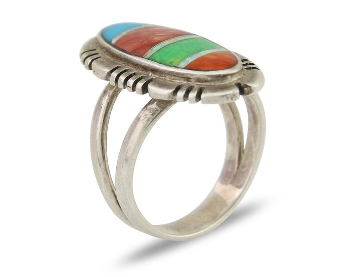 Navajo Ring 925 Silver Natural Gemstone Artist Signed Feather C.80's Size 5.75