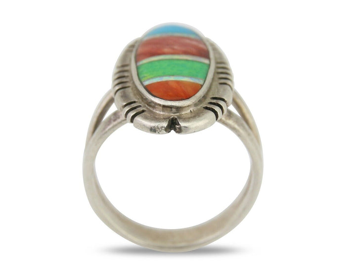 Navajo Ring 925 Silver Natural Gemstone Artist Signed Feather C.80's Size 5.75