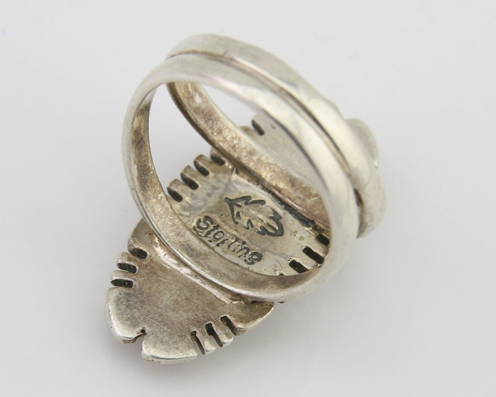 Navajo Ring 925 Silver Natural Gemstone Artist Signed Feather C.80's Size 5.75
