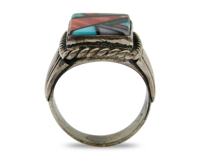 Navajo Ring 925 Silver Natural Gemstones Signed C Montoya Size 10.5