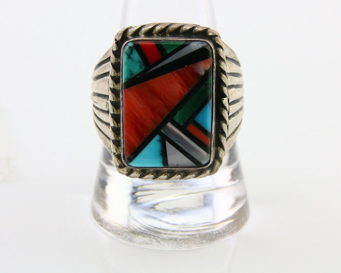 Navajo Ring 925 Silver Natural Gemstones Signed C Montoya Size 10.5