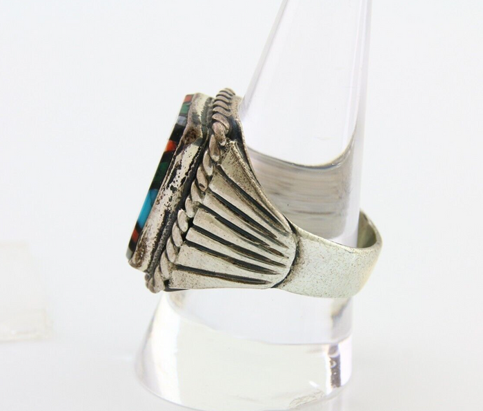 Navajo Ring 925 Silver Natural Gemstones Signed C Montoya Size 10.5