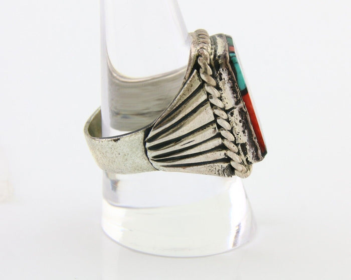 Navajo Ring 925 Silver Natural Gemstones Signed C Montoya Size 10.5