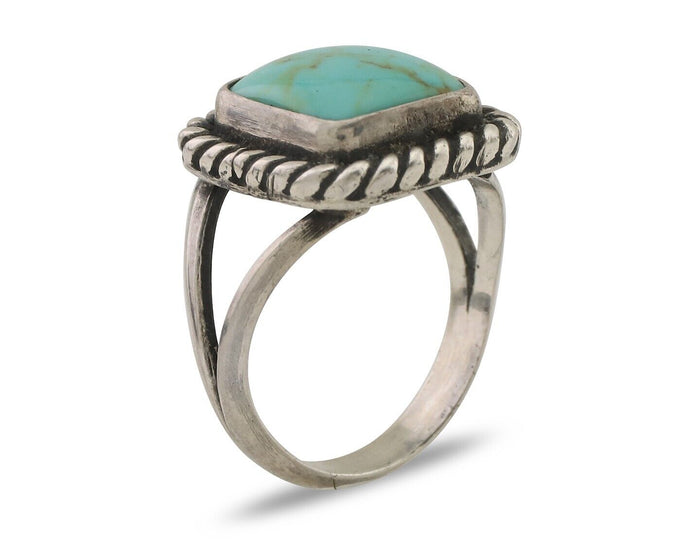 Navajo Ring 925 Silver Natural Green Turquoise Artist Signed Apache Mfg C.80's