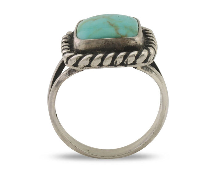 Navajo Ring 925 Silver Natural Green Turquoise Artist Signed Apache Mfg C.80's