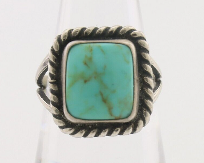 Navajo Ring 925 Silver Natural Green Turquoise Artist Signed Apache Mfg C.80's