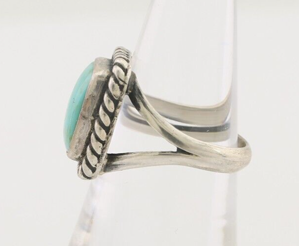 Navajo Ring 925 Silver Natural Green Turquoise Artist Signed Apache Mfg C.80's