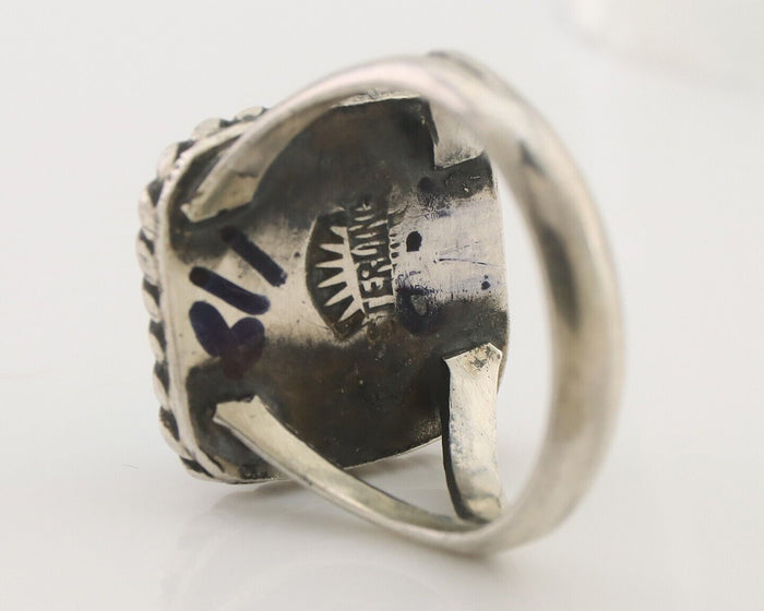 Navajo Ring 925 Silver Natural Green Turquoise Artist Signed Apache Mfg C.80's