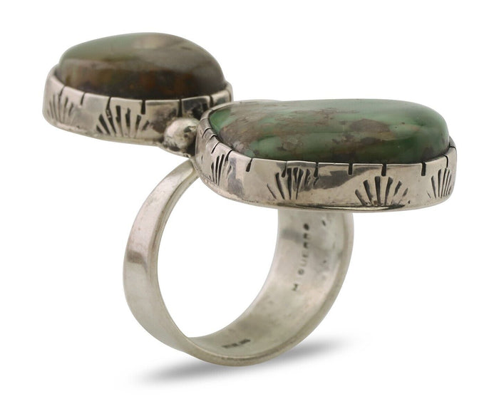 Navajo Ring 925 Silver Natural Green Turquoise Artist Signed M Guerro C.80's