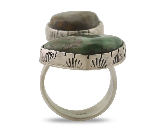 Navajo Ring 925 Silver Natural Green Turquoise Artist Signed M Guerro C.80's