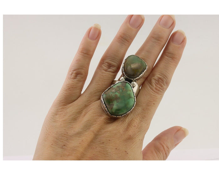 Navajo Ring 925 Silver Natural Green Turquoise Artist Signed M Guerro C.80's