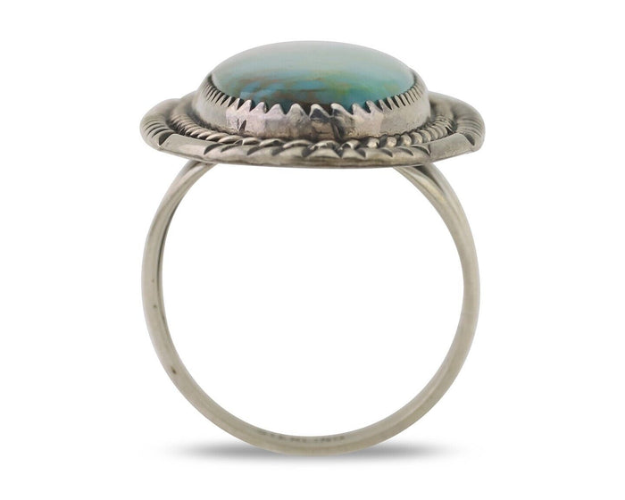 Navajo Ring 925 Silver Natural Green Turquoise Artist Signed W Denetdale C.80's