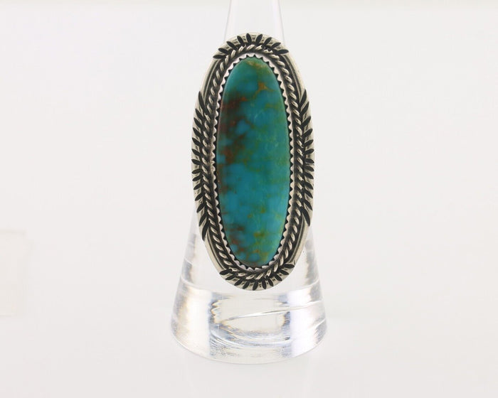 Navajo Ring 925 Silver Natural Green Turquoise Artist Signed W Denetdale C.80's